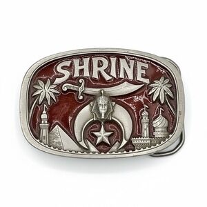 The Great American Buckle Co Shriners Belt Buckle Red Enamel Vintage 1986 1801